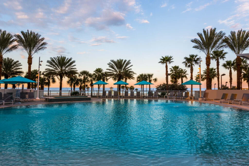 Wyndham Grand Clearwater Beach pool at sunset