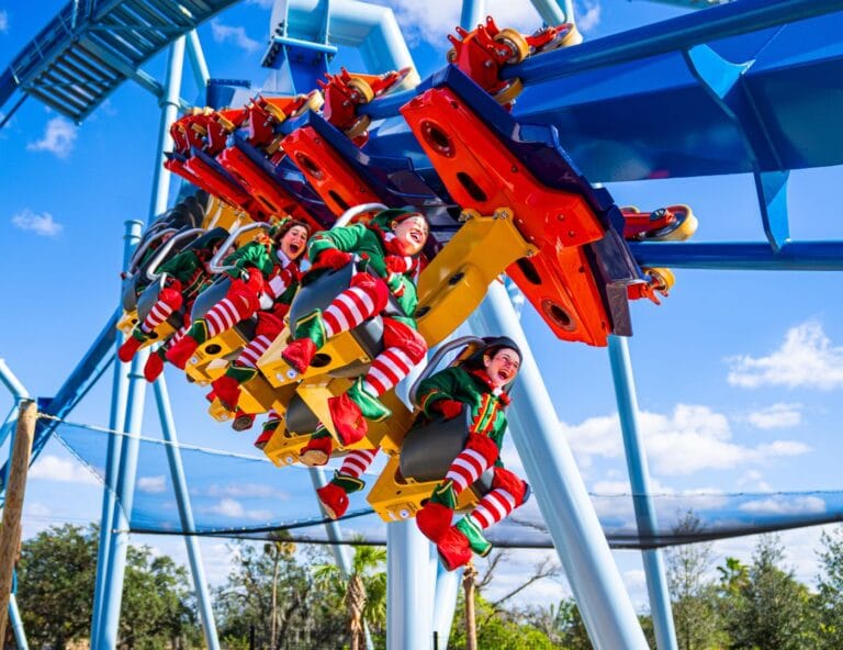 Busch Gardens Tampa Bay Elves ride a coaster for Busch Gardens Christmas town 2025!