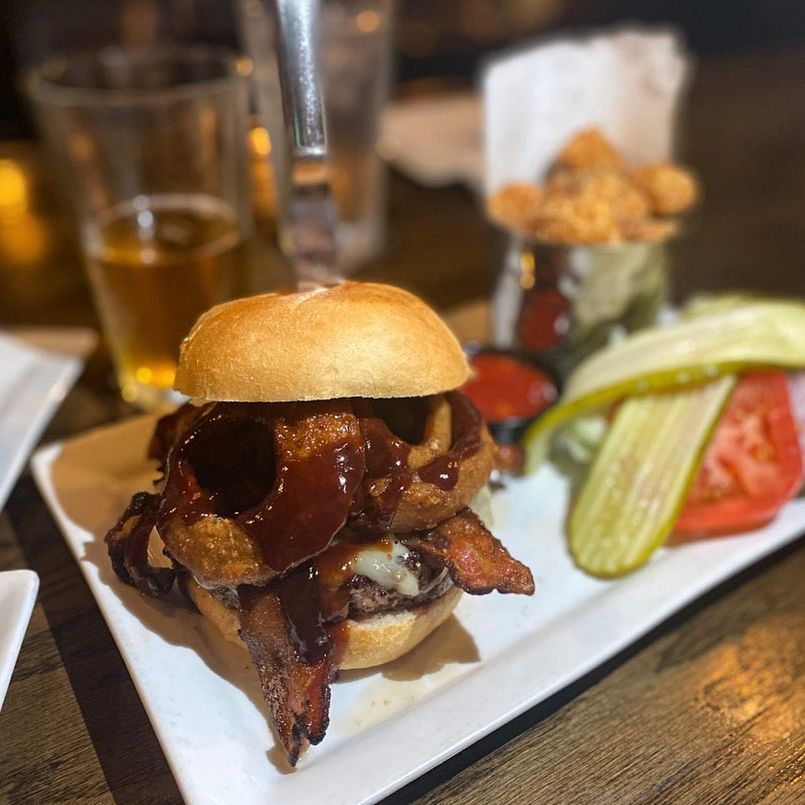 BBQ Burger at Engine No 9 Burgers St. Pete with tots and beer