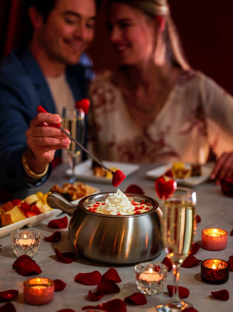 a couple enjoying a romantic dinner at melting pot