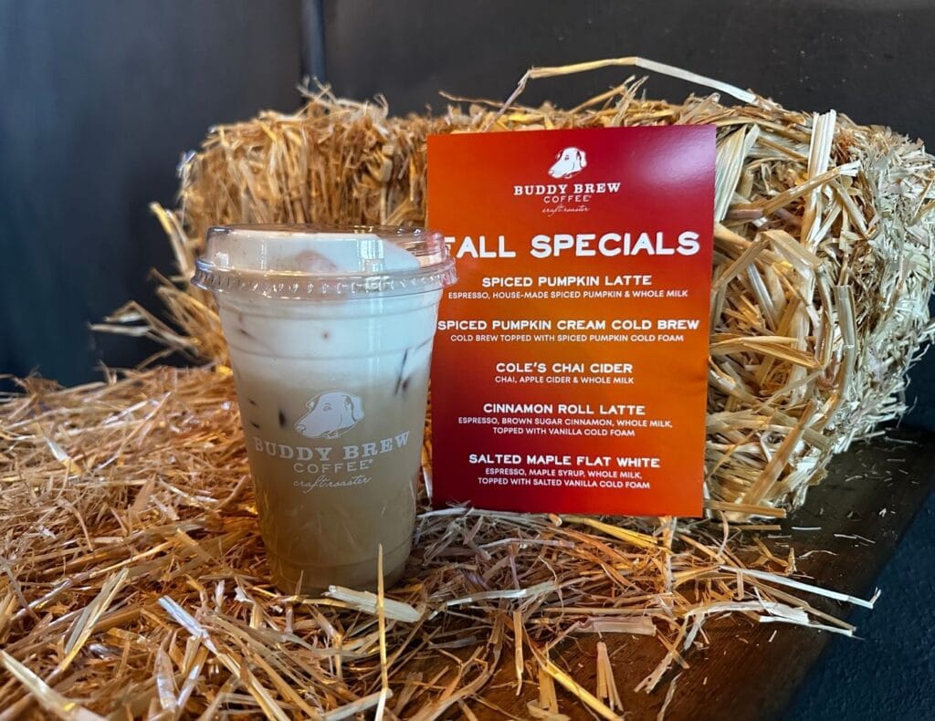 Buddy Brew Cinnamon Roll Latte from their 2025 fall specials