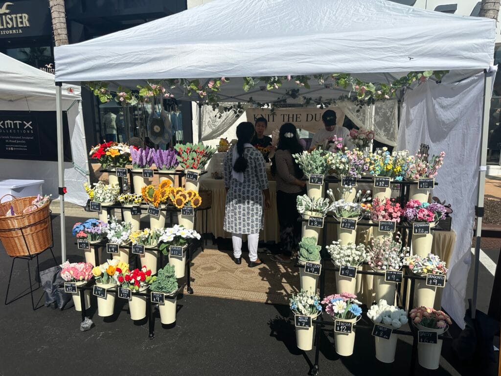 hand knit flowers from Knit the Duck at the market