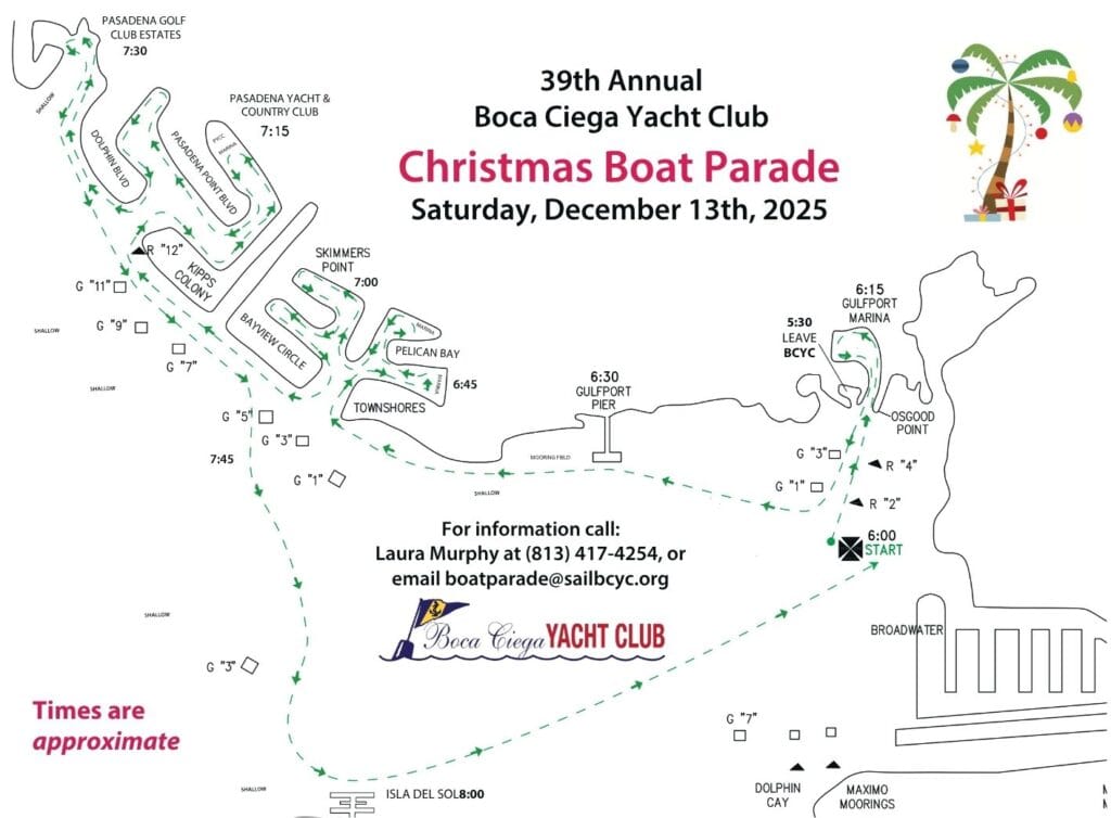 The Boca Ciega Yacht Club Christmas Boat Parade 2025 route