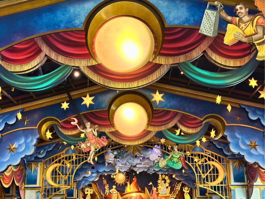 Pizza Moon at Epic Universe elaborate decorations in dining room - image by Dani Meyering