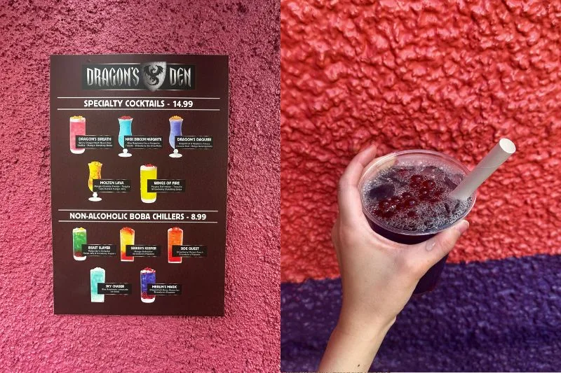 Busch Gardens Dragon's Den drink menu and drink