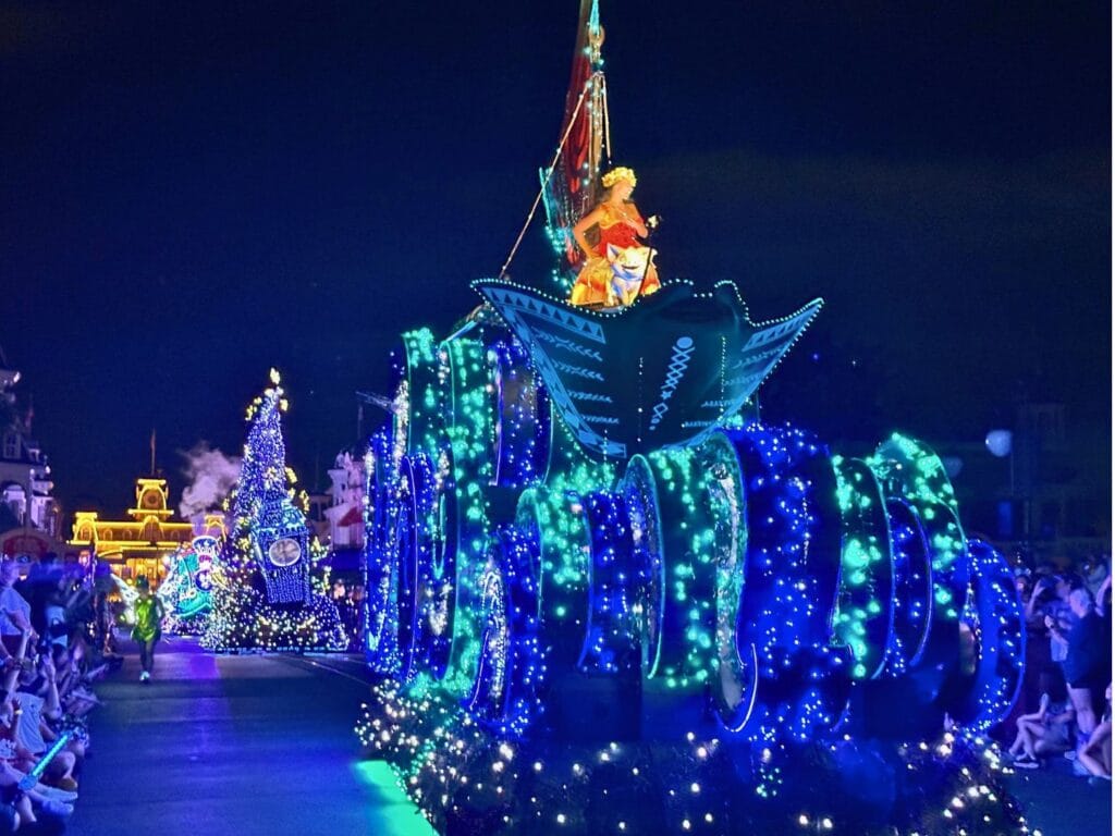 Moana Float following by Peter Pan Disney Starlight on Main Street Magic Kingdom - image by Dani Meyering