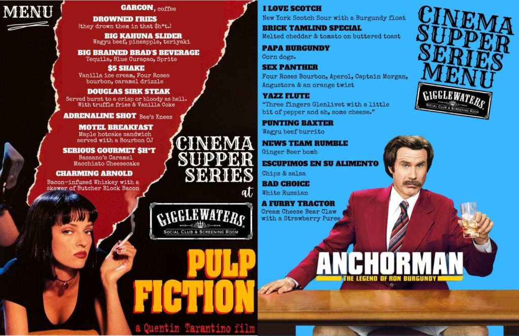Cinema Supper Series Menus at Gigglewaters in Safety Harbor 