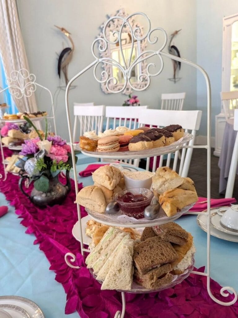 A three-tiered tray at The White Heron Tea & Gifts