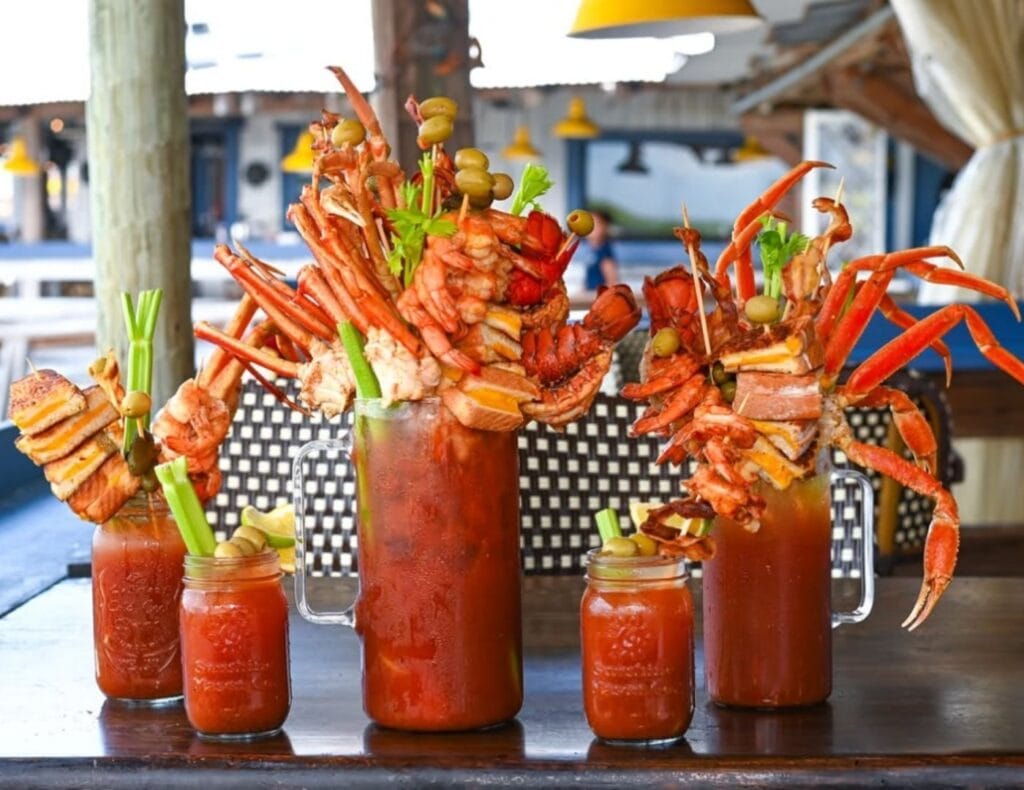 Sculley's giant Bloody Marry options featuring seafood