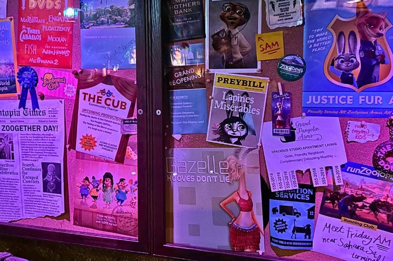 Details of Zootopia Better Zoogether at Animal Kingdom pre-show area board - image by Dani Meyering