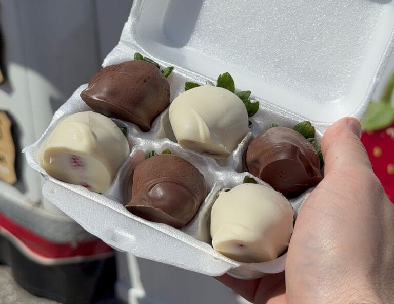 Delicious white chocolate and milk chocolate covered strawberries!