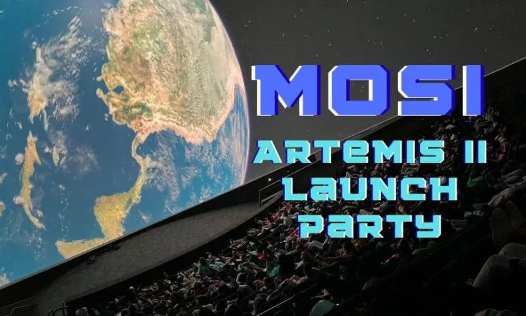 An image insdie the MOSI planetarium with guests in the seats and a big image of the earth on screen