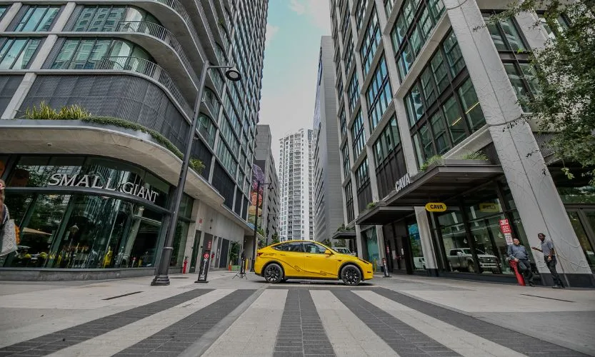 DASH car sitting in between two buildings in Downtown Tampa