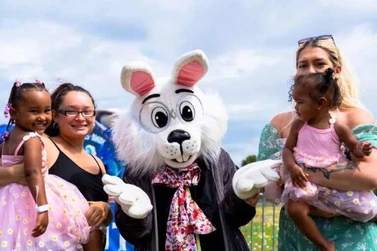 Easter Bunny with two mothers and their kids