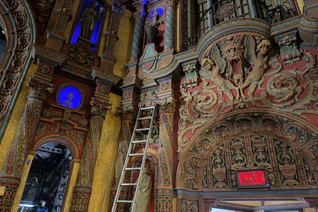 A closer look at Duncan Auditorium from the first floor during its final weeks of restoration.